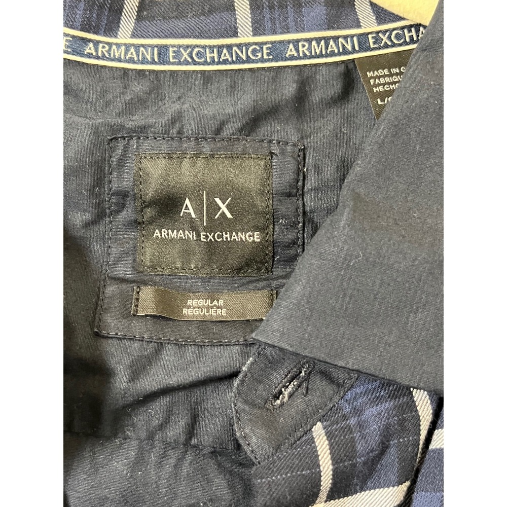 Armani Exchange Navy Mens Button Down Long Sleeve Plaid Casual Shirt - Large - Picture 3 of 6